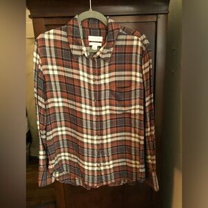 TREASURE & BOND (Nordstrom) Plaid Boyfriend Shirt (M) Grey-Rust Cosmopolis Plaid